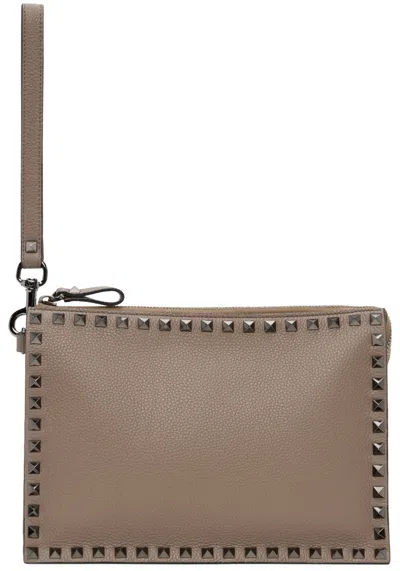 Valentino Garavani Taupe Rockstud Pouch In Clay