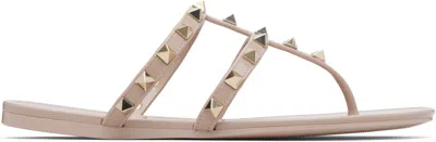 VALENTINO GARAVANI TAUPE ROCKSTUD THONG SANDALS