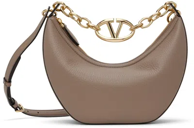 Valentino Garavani Taupe Small Vlogo Moon Bag In 416 Clay