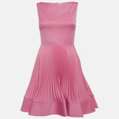 Pre-owned Valentino Techno Couture Pink Stretch Knit Pleated Fit & Flare Mini Dress S