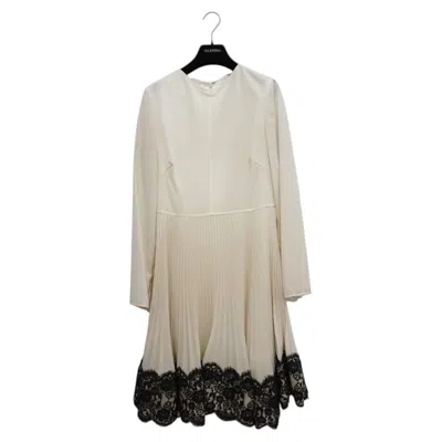 Pre-owned Valentino Techno Couture Wool Long Sleeve Pleated Dress White S - Nwt