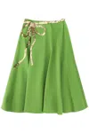 VALENTINO TECHNO DUCHESSE A-LINE SKIRT WITH SEQUIN-STUDDED BOW