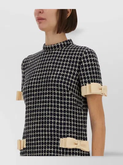 Valentino Textured Bow Detail Short Dress In Gray