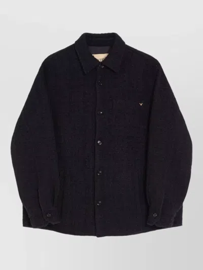 Valentino Textured Collared Jacket Long Sleeves Chest Pocket In Black