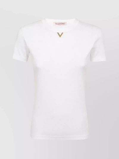 Valentino Textured Cotton Crew Neck T-shirt In White