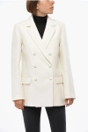 Valentino Textured Fabric Double Breasted Blazer With Flap Pockets In White