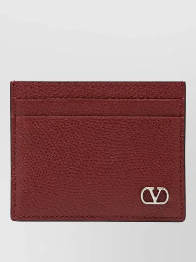Valentino Garavani Textured Finish Leather Wallet And Cardholder In Burgundy