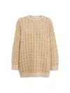 Valentino Textured Knit Crewneck Sweater With Relaxed Fit In Neutral
