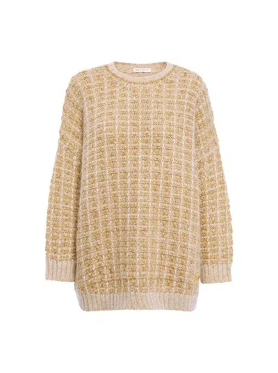 Valentino Textured Knit Crewneck Sweater With Relaxed Fit In Neutral