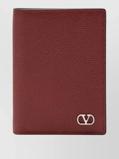 Valentino Garavani Textured Leather Bifold Wallet Card Holder In Neutral