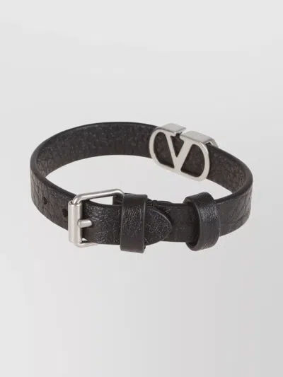 Valentino Garavani Textured Leather Bracelet For Stylish Look In Brown