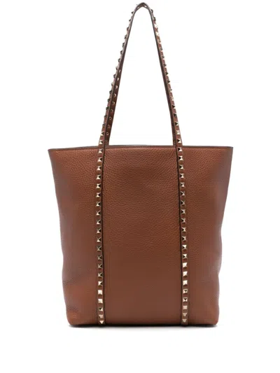 Valentino Garavani Valentino Textured Leather Tote Bag In Brown