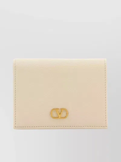 Valentino Garavani Textured Leather Wallet Featuring Vlogo Design In Neutral