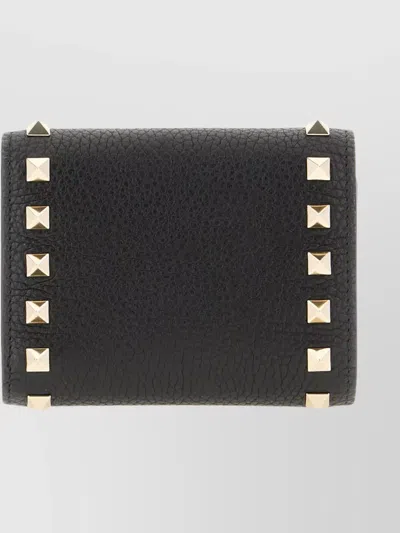 Valentino Garavani Textured Leather Wallet Studded Design In Black