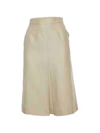 Pre-owned Valentino Textured Pleated Midi Skirt In Neutral