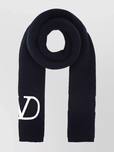 Valentino Garavani Midnight Blue Wool Scarf In Black