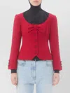 Valentino Textured Tweed Blazer Bow Detail In Red