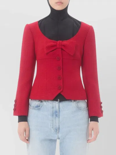 VALENTINO TEXTURED TWEED BLAZER BOW DETAIL