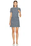 Valentino Mossi Denim Textured Tweed Mini Shift Dress In Blue Denim  Azzurro  & Bianco