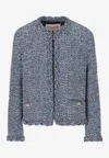 Valentino Sky Blue Tweed Crewneck Jacket In Blue
