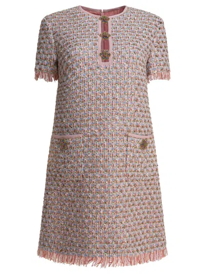 Valentino Textured Tweed Mini Dress In Pink