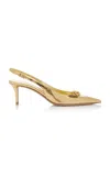 Valentino The Bold Edition Leather Slingback Pumps In Gold