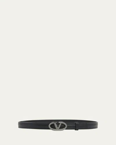 Valentino Garavani The Bold Edition V-logo Embellished Leather Belt In Neroblack Diamond