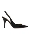 Valentino Vlogo 100 Embellished Patent-leather Slingback Pumps In Black