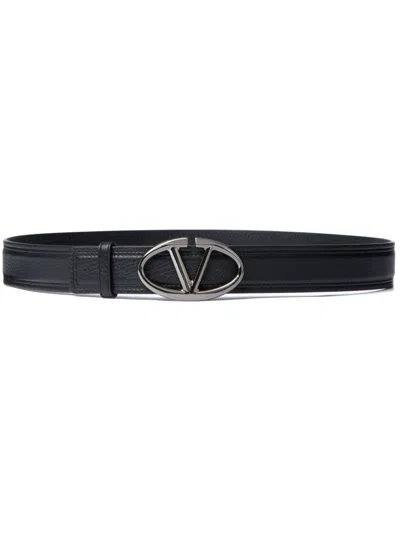 Valentino Garavani The Bold Edition Vlogo Grainy Calfskin Belt 35 Mm In Black