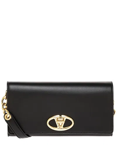 Valentino Garavani Valentino The Bold Edition Vlogo Leather Wallet On Strap In Black