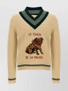 Valentino Butter-coloured Sweater With Le Chien De La Maison Embroidery In Neutral