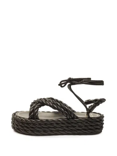 Pre-owned Valentino Garavani The Rope Braided Platform Sandals In Black