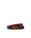 Valentino Signature Vlogo Reversible Slim Belt In Black