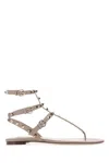 Valentino Garavani Taupe Leather Rockstud Thong Sandals In Beige