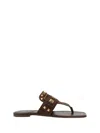Valentino Black Buffalo Leather Studded Flip-flops In Brown