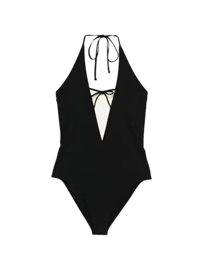 Valentino Tie Halter Swimsuit In Black