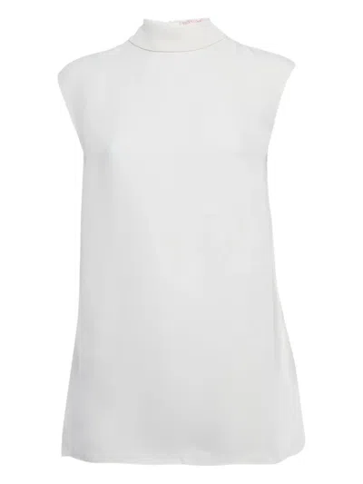 Pre-owned Valentino Tie-neck Crepe Top In White