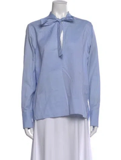 Pre-owned Valentino Tie Neck Long Sleeve Blouse In Blue