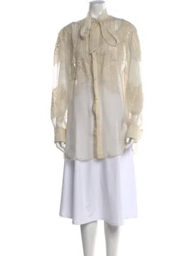 Pre-owned Valentino Tie Neck Long Sleeve Blouse In Neutral
