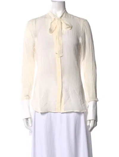 Pre-owned Valentino Tie Neck Long Sleeve Blouse In Neutrals