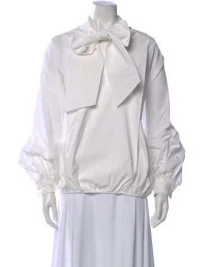 Pre-owned Valentino Tie Neck Long Sleeve Blouse In White