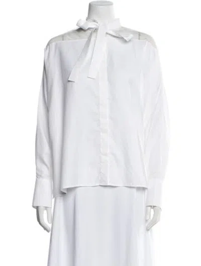 Pre-owned Valentino Tie Neck Long Sleeve Blouse In White