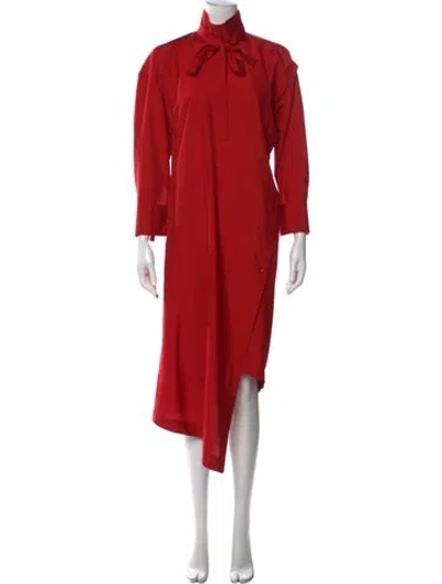 Pre-owned Valentino Tie Neck Midi Length Dress In Red