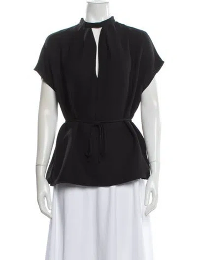 Pre-owned Valentino Tie Neck Short Sleeve Blouse In Black