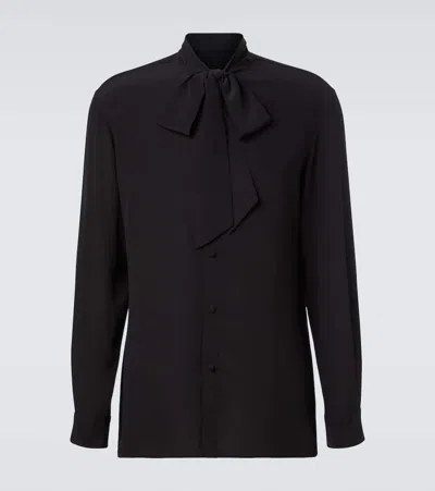 Valentino Tie-neck Silk Crêpe De Chine Shirt In Black