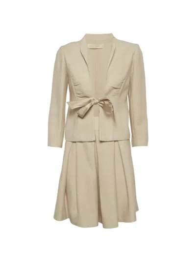 Pre-owned Valentino Tie-fastening Midi Skirt Set In Neutral
