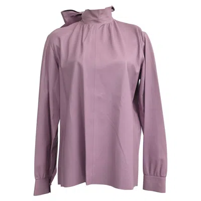 Pre-owned Valentino Tie-neck Accent Blouse In Purple Leather