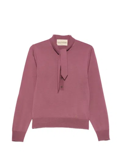 Valentino Tie-neck Button-up Polo Shirt In Purple
