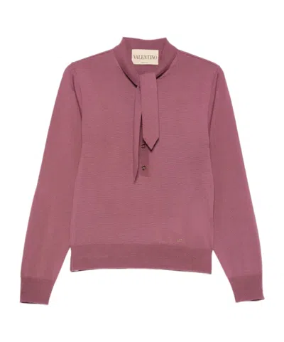 Valentino Tie-neck Button-up Polo Shirt In Purple