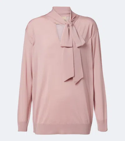 Valentino Tie-neck Oversized Wool Sweater In Pink